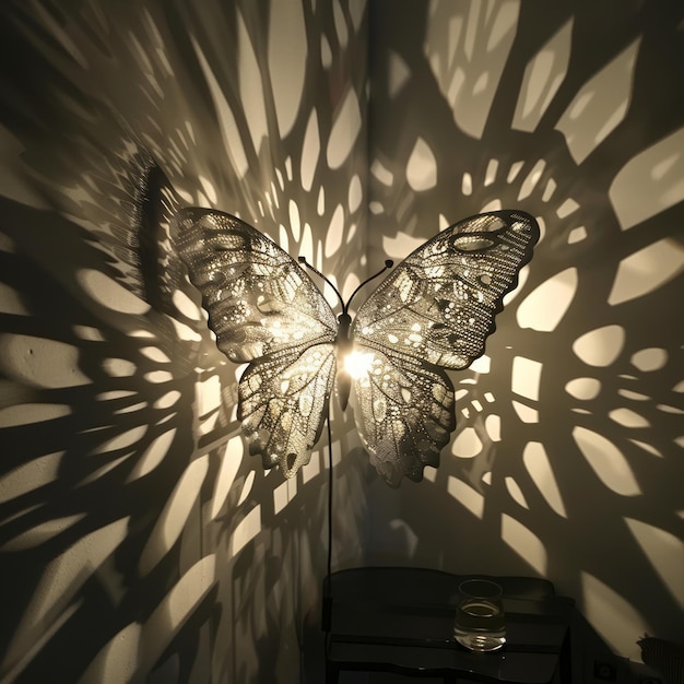 Photo a butterfly light fixture casts a shadow on the wall