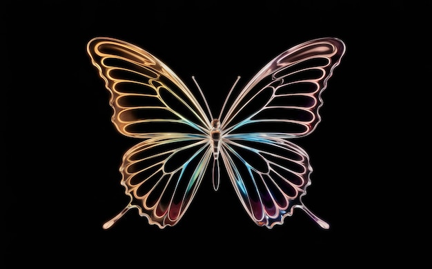 Butterfly in neon light on a black background