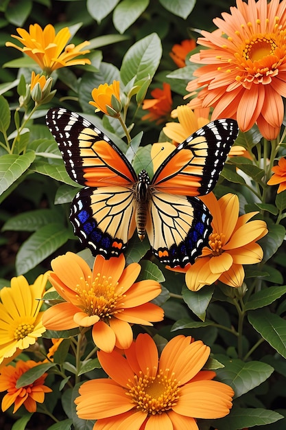 Butterfly And orange flower garden Butterfly