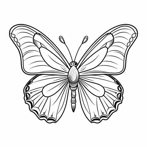 Photo butterfly outline with linear flat details coloring page