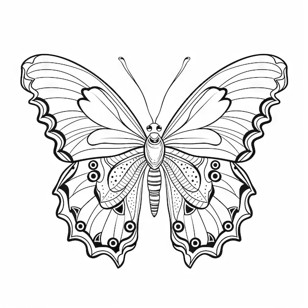 Photo butterfly outline with linear flat details coloring page