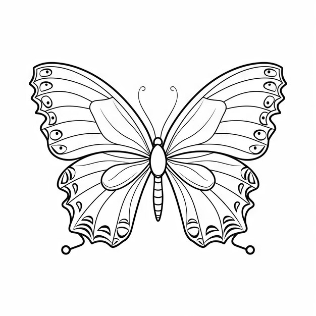 Photo butterfly outline with linear flat details coloring page