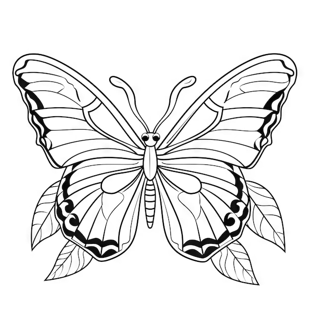 Photo butterfly outline with linear flat details coloring page