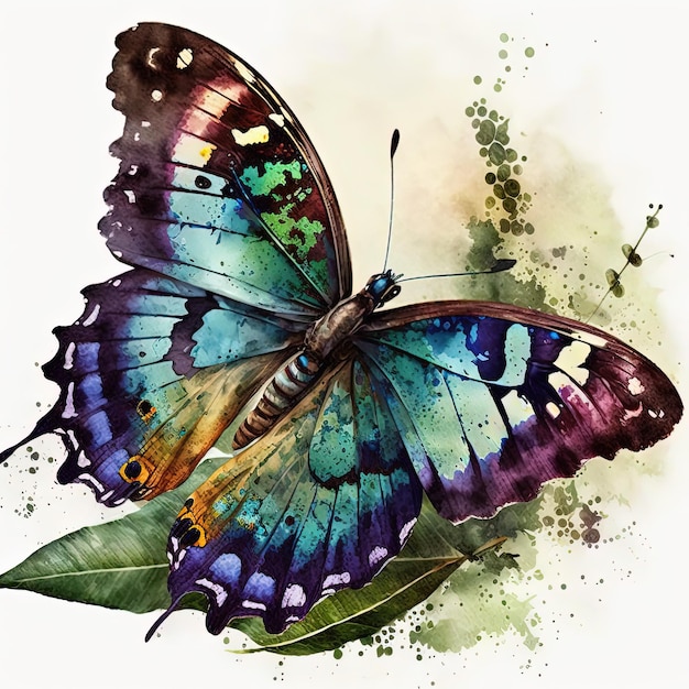 A butterfly painted in green and blue with the word butterfly on it.