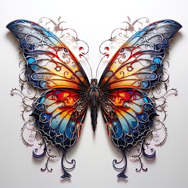 a butterfly painted on a white background with a butterfly painted on it