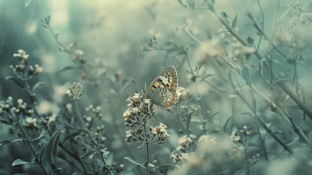 Photo a butterfly perched on a delicate flower in a lush dreamy meadow exuding tranquility and the beauty of nature