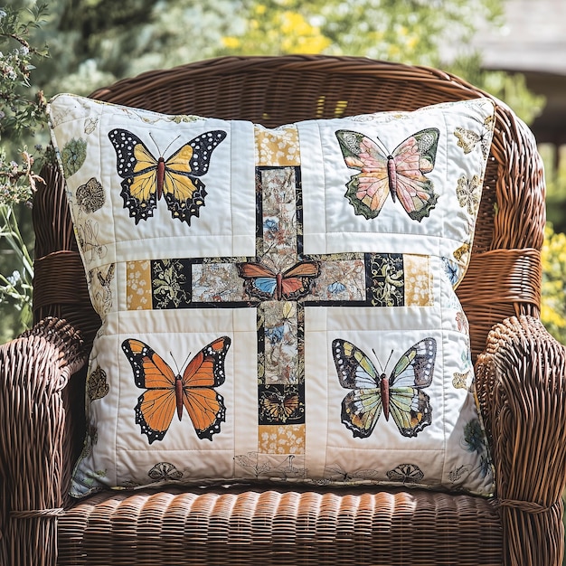 Photo a butterfly pillow with butterflies on it sits on a chair