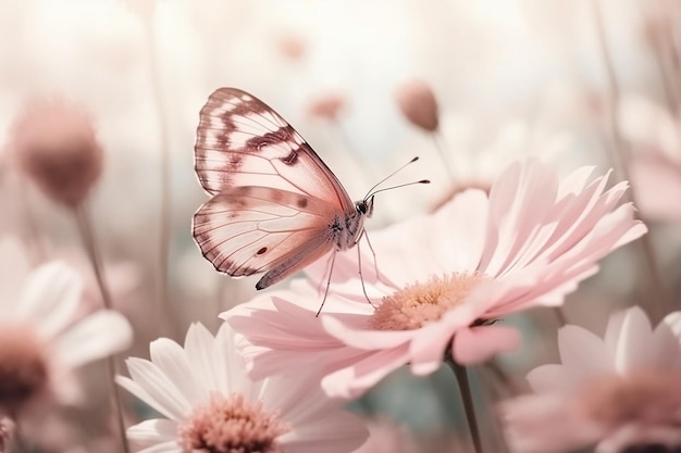 Butterfly on pink flower Generative AI