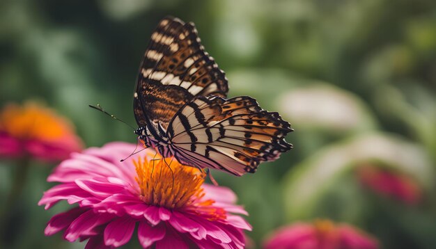 a butterfly on a pink flower with a butterfly on it