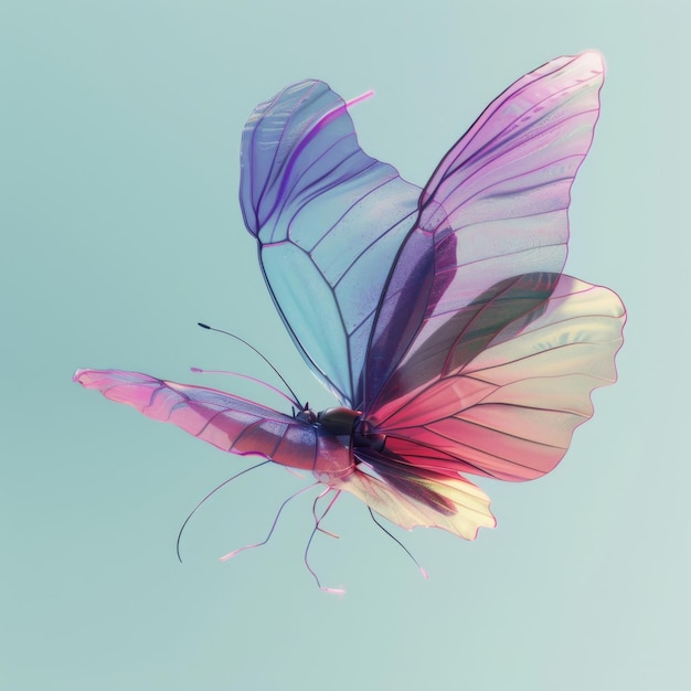 Butterfly in rainbow colors against the sky