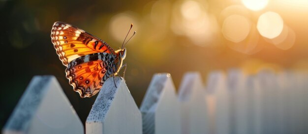 Butterfly Resting on White Fence