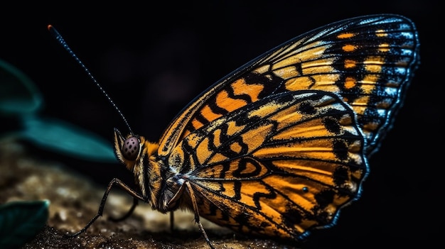 A butterfly rests on a rock with the word butterfly on it.