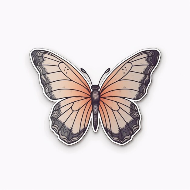 Butterfly shaped sticker with lace on wings on white background generative ai