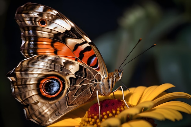 A butterfly sits on a flower with the word butterfly on it.