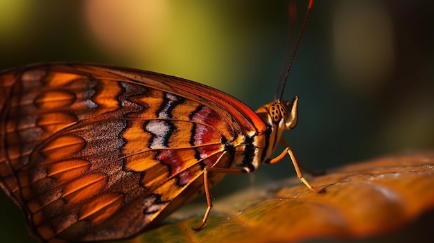 A butterfly sits on a leaf with the word butterfly on it.