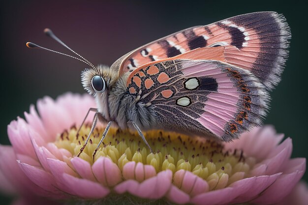 a butterfly sitting on top of a pink flower a macro