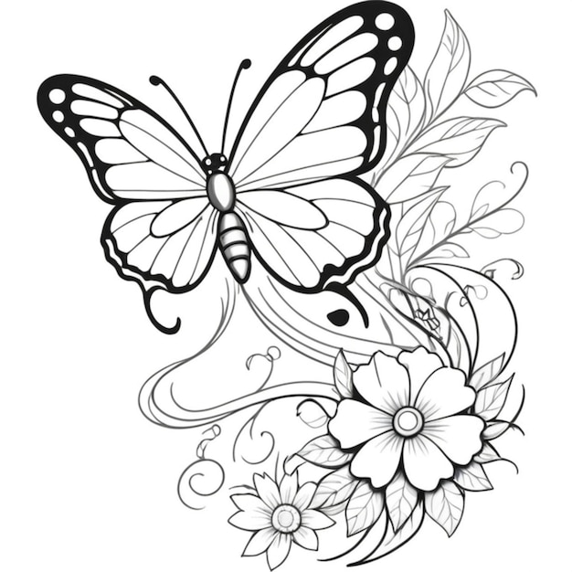 butterfly tattoo line art white background