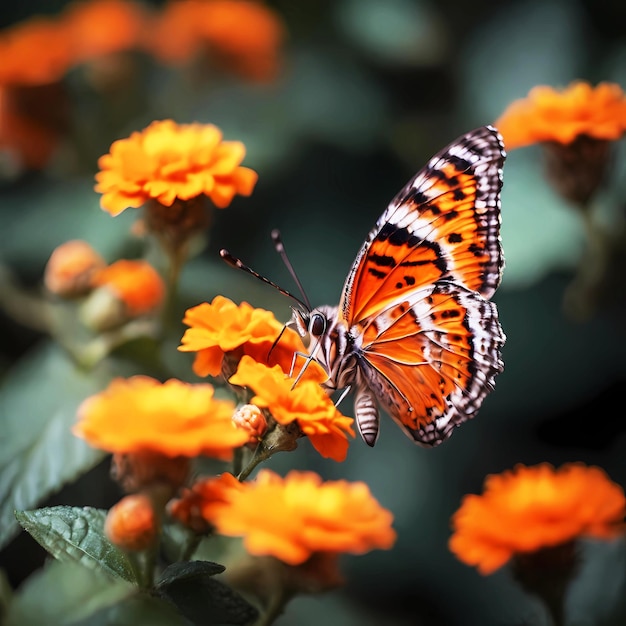 A butterfly that is on some flowers