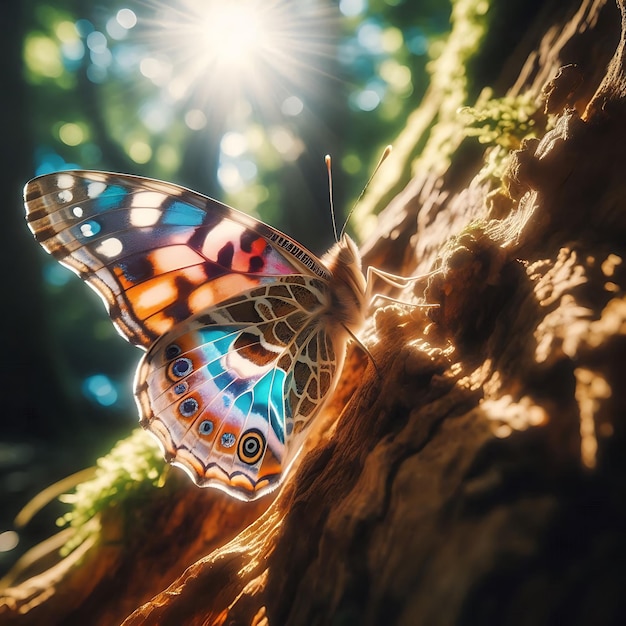 Photo butterfly on tree trunk