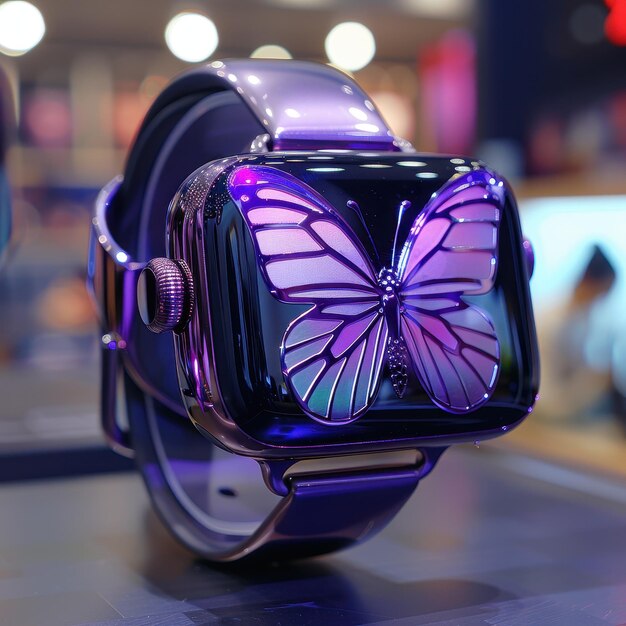 Photo a butterfly watch with purple butterflies on the side