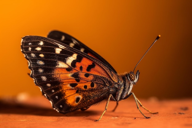 Photo a butterfly with a black and orange background