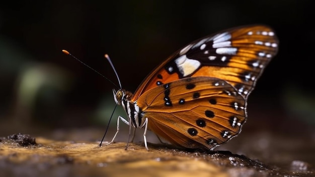 Photo a butterfly with a black and orange wing and white markings on its wings.