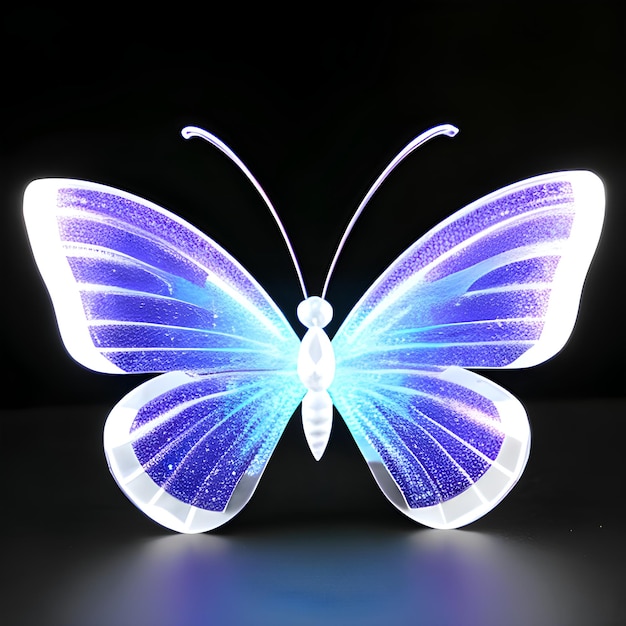 a butterfly with a blue and purple body and a white butterfly on the back