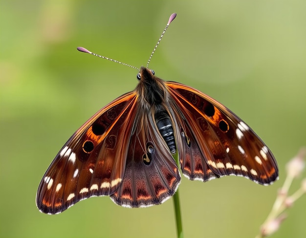 Photo a butterfly with a blue tail is on a green plant