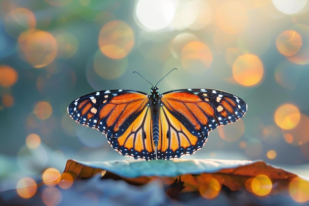 a butterfly with blue and yellow wings is on a leaf