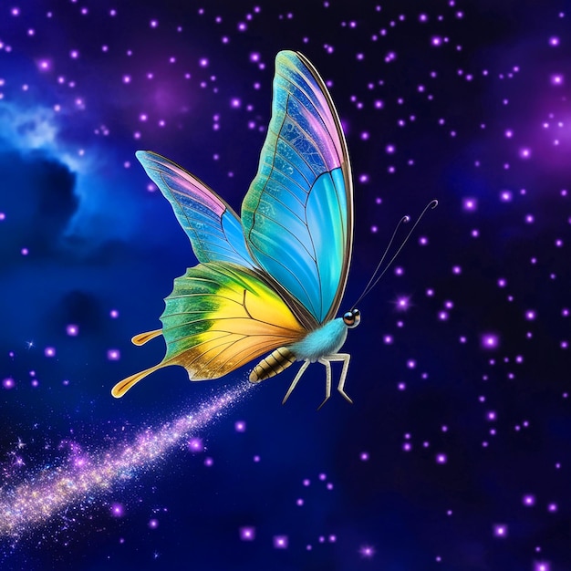 Photo a butterfly with a butterfly on it and the stars in the background