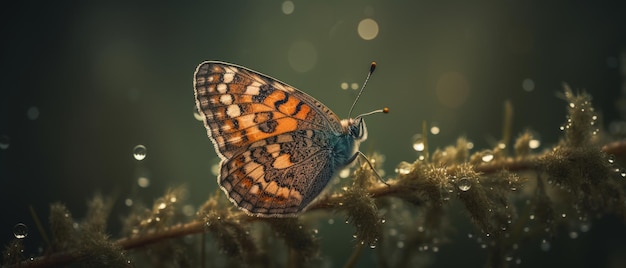 Butterfly with dew drops close Generative AI