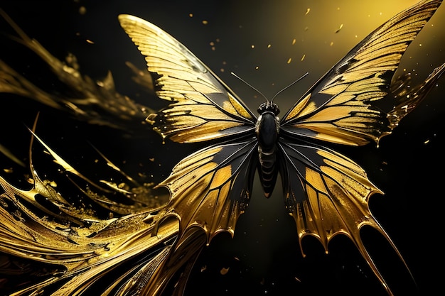 A butterfly with a gold and black background