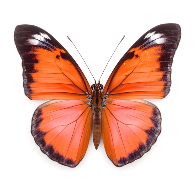 A butterfly with orange and black wings and black markings on the wings is shown.