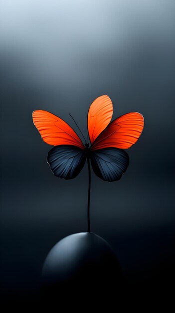 Photo a butterfly with orange and black wings sits on a black background