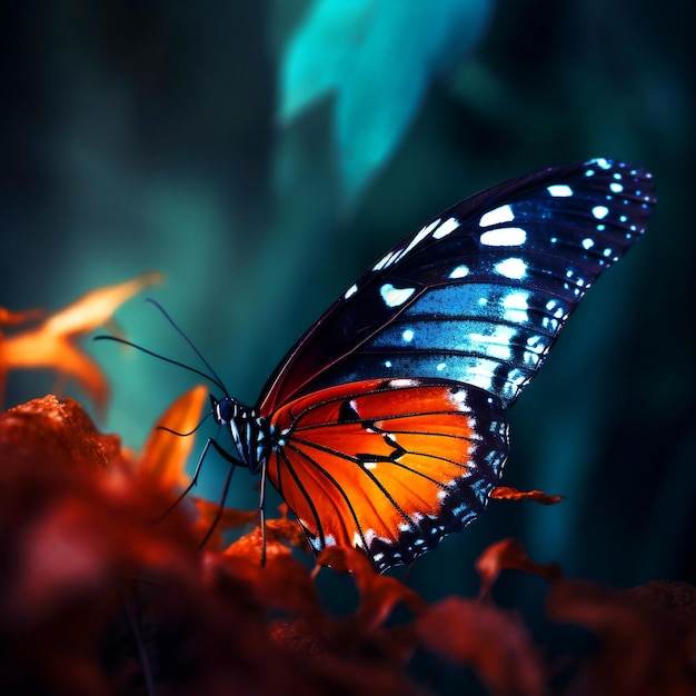 A butterfly with orange wings is on a flower.