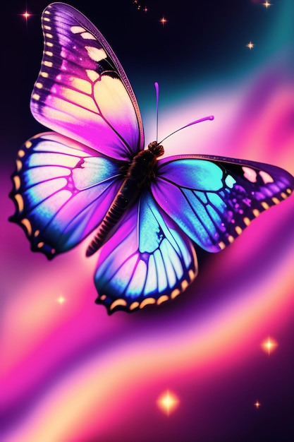 A butterfly with a purple background.