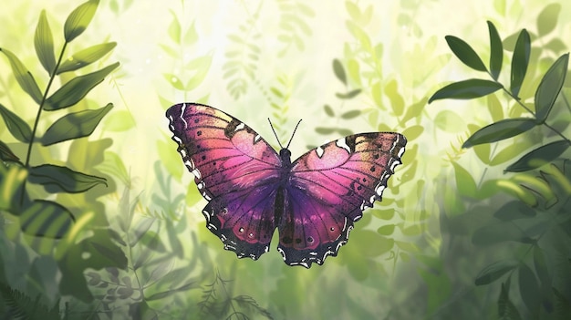 Photo a butterfly with purple wings is shown on a green background