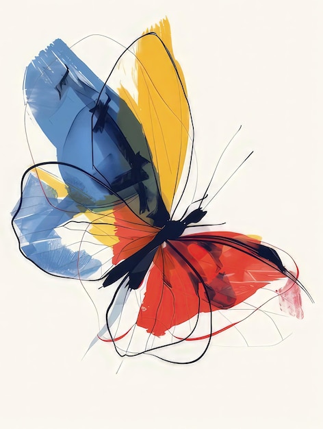 Photo a butterfly with a red yellow and blue wing