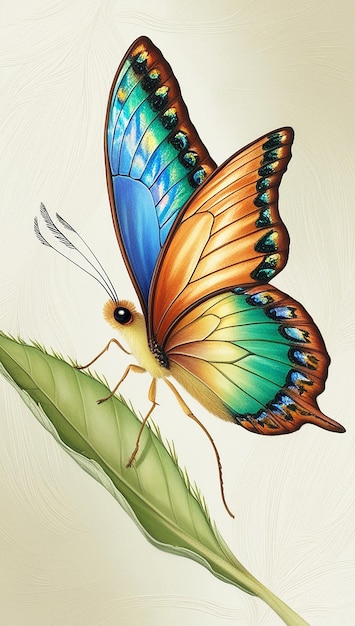 Photo a butterfly with a yellow and blue wings