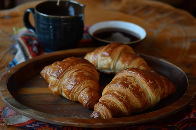 Buttery Croissants Perfectly Presented on Vintage Wooden Tray