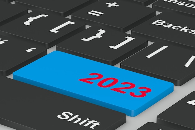 Button 2023 on keyboard 3D illustration