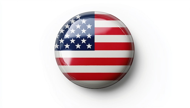 Photo a button showcasing the american flag symbolizing patriotism and pride isolated on a white backgr