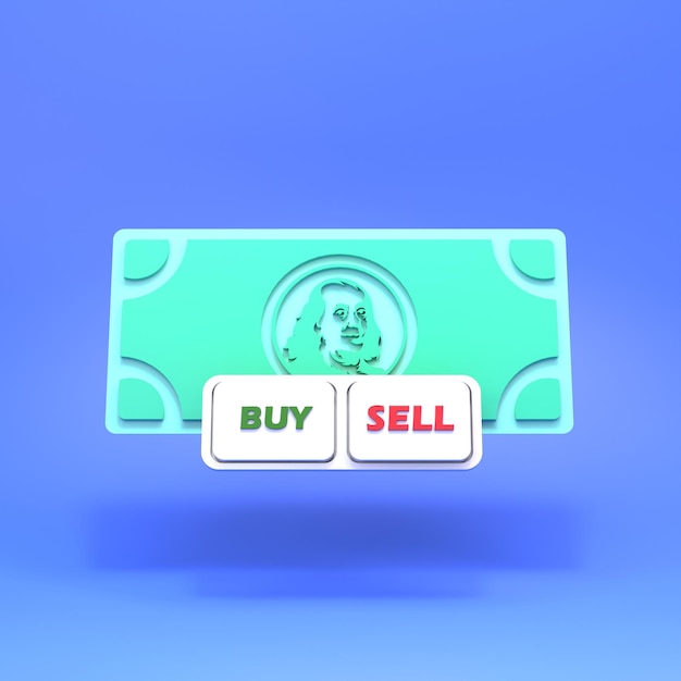 Buttons buy and sell on the background of the dollar