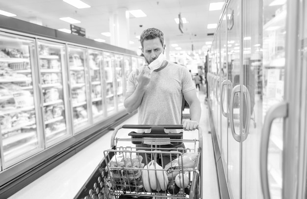 Buying food at supermarket consumption shop during quarantine