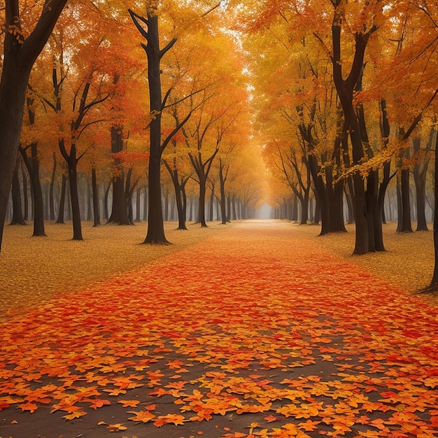 by trees with colorful leaves during fall HD Ai generative 8K wallpaper Stock Photographic Image