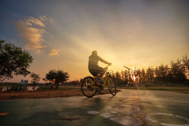 Bycicle exercise bycicle route in sunset