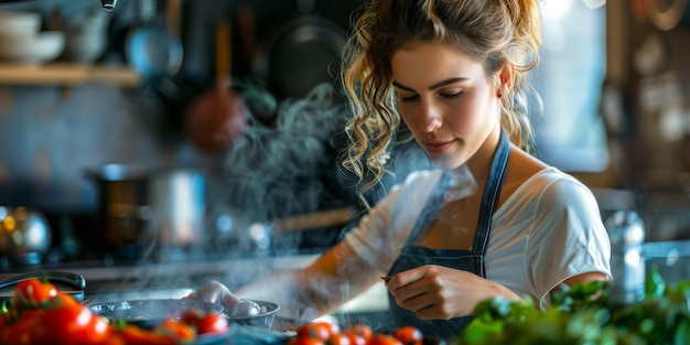 BYoung woman cooking in the kitchen