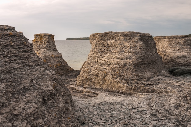 Byrum raukar on Swedish Island Oland: Spectacular limestone formations.