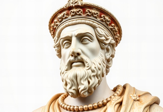 Byzantine emperor statue on white background