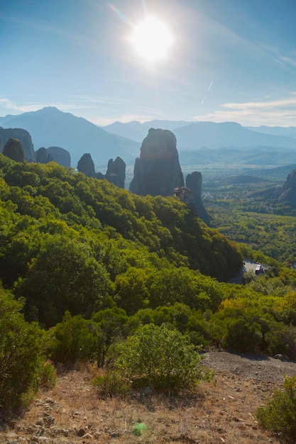 The Byzantine miraculous monastery on the rock formation Meteora Greece Mysterious hanging over rocks monasteries near Kalabaka